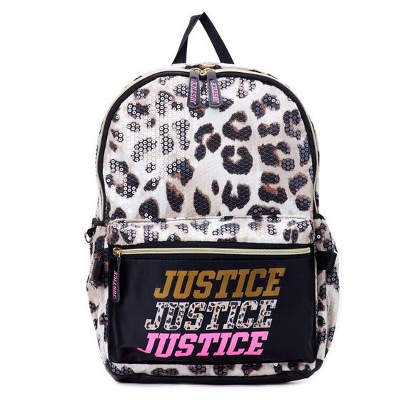 JUSTICE Girls 17" Laptop Backpack Set with Lunch Tote and Pouch Leopard 4 Piece - Picture 3 of 4